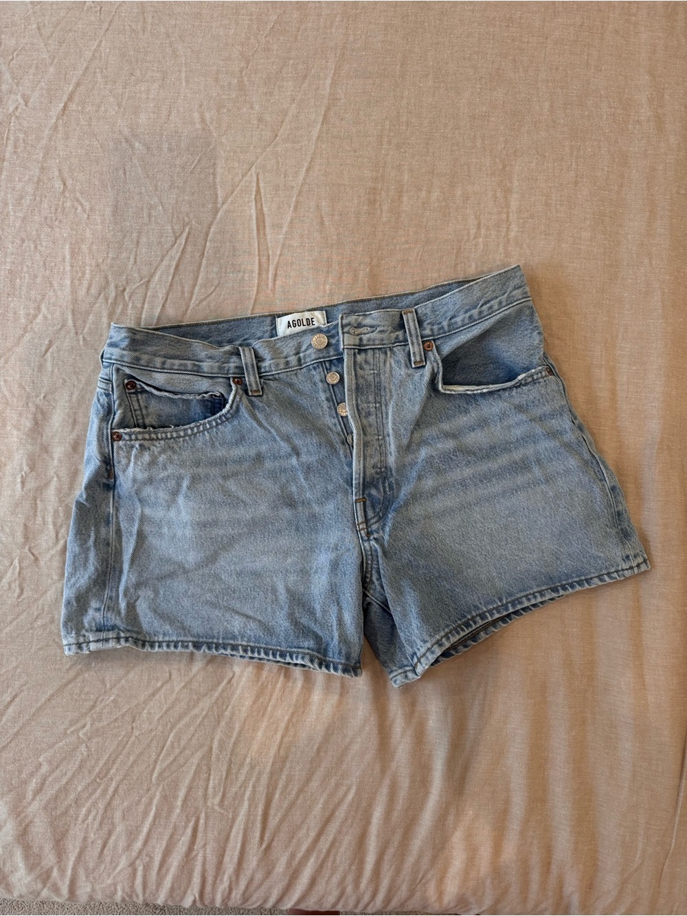 Agolde Vintage Light Wash High-Rise Denim Shorts